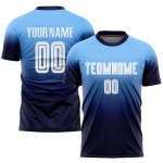 Custom Uniform Sublimation Soccer Blue Jersey White-Navy Light Fashion Fade