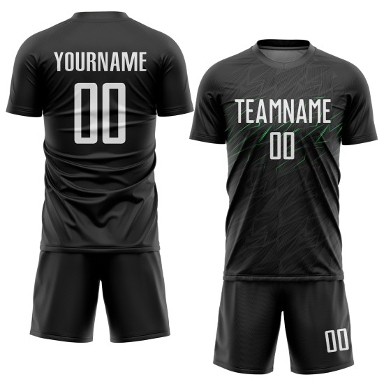 Black Custom White-Neon Soccer Jersey Uniform Sublimation Green