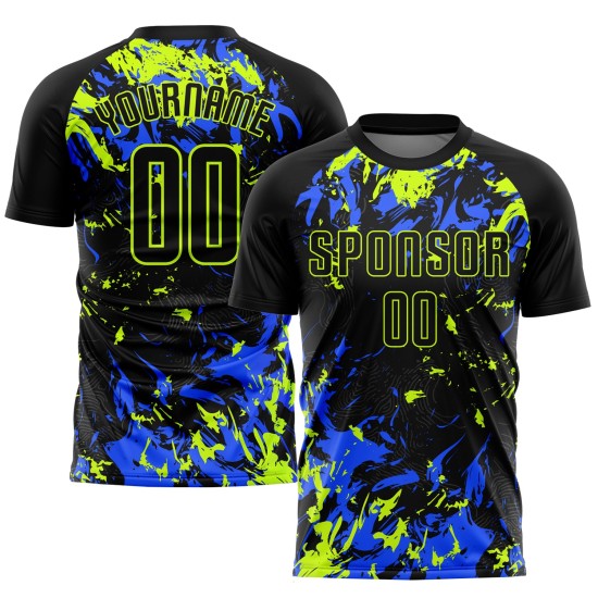 Uniform Custom Soccer Sublimation Black Black Jersey Neon Green-Royal