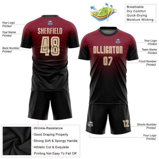 Custom Soccer Jersey Sublimation Crimson Cream-Black Fade Uniform Fashion