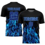 Blue Custom Flame Uniform Sublimation Royal-Light Black Jersey Soccer