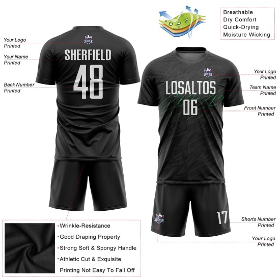 Black Custom White-Neon Soccer Jersey Uniform Sublimation Green