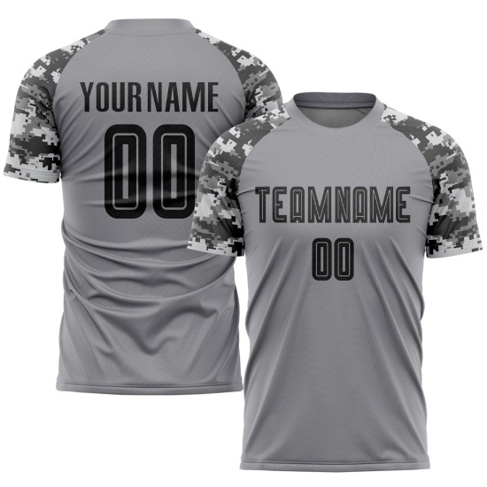 Custom Soccer Black-Camo Gray Jersey Sublimation Uniform