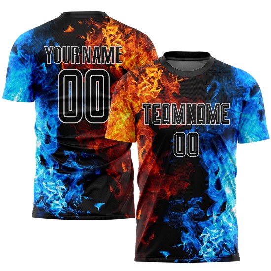 Black-White Jersey Flame Sublimation Figure Soccer Uniform Custom