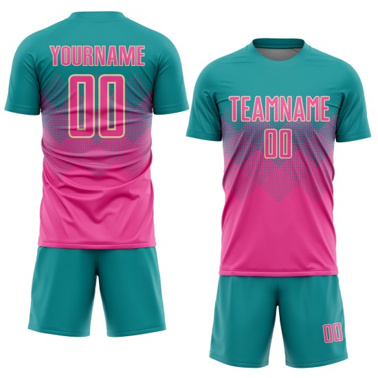 Uniform Sublimation Jersey Soccer Custom Teal Pink-Cream
