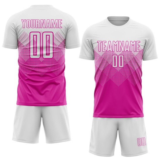 Uniform White Deep Pink Custom Sublimation Soccer Jersey