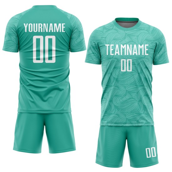 Uniform Aqua Soccer White Jersey Sublimation Custom