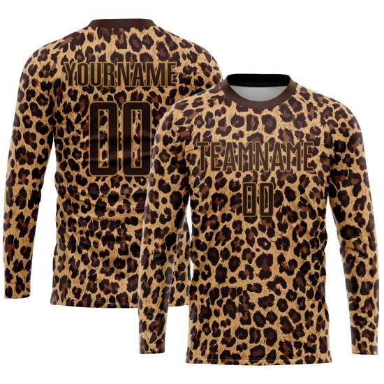 Brown Leopard Soccer Brown-Old Uniform Jersey Gold Custom Sublimation