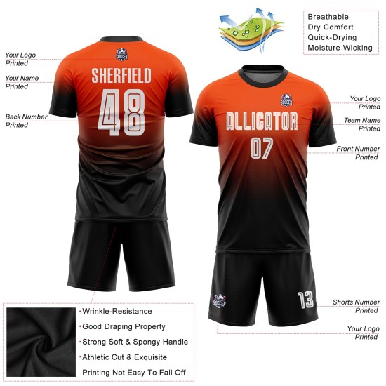 Uniform Soccer Fashion White-Black Fade Orange Sublimation Jersey Custom